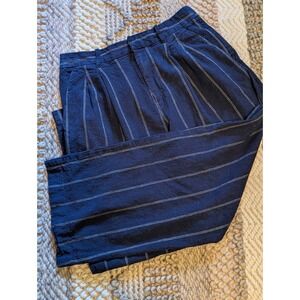 Gap High Rise Linen-Blend Trouser Navy Pinstripe Wide Leg Pants 6 Petite